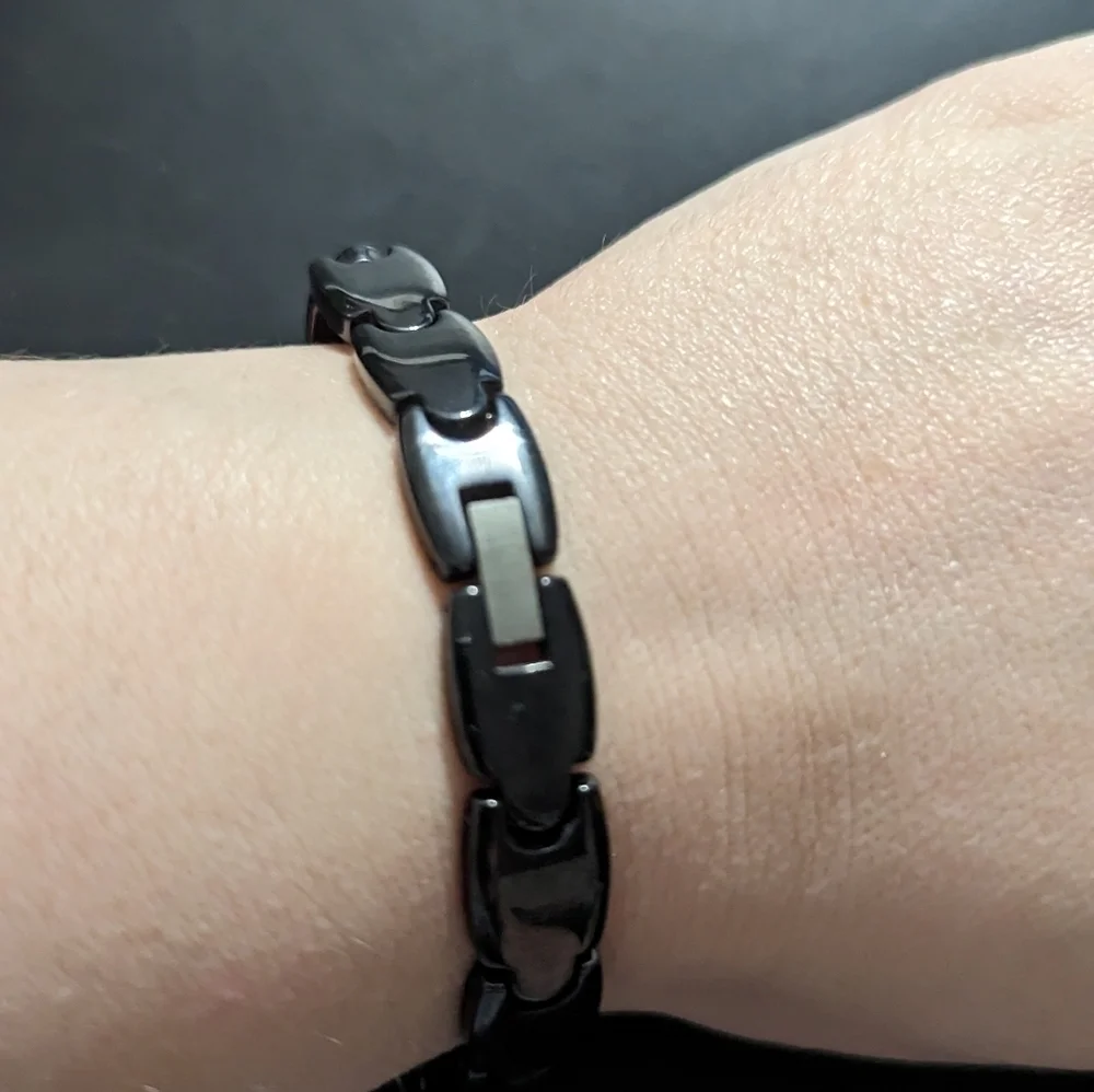 BLACK Ceramic Stainless Steel Link Unisex Statement Bracelet